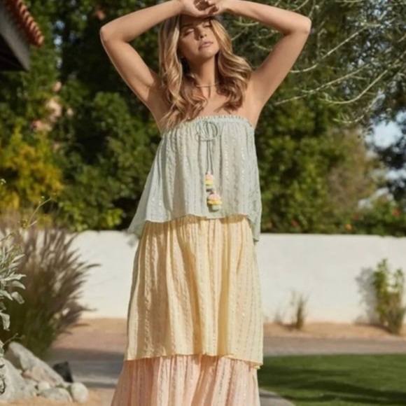 PQ Briar Color Block Strapless Tiered Beachy Maxi Dress Cover Up - Picture 1 of 16